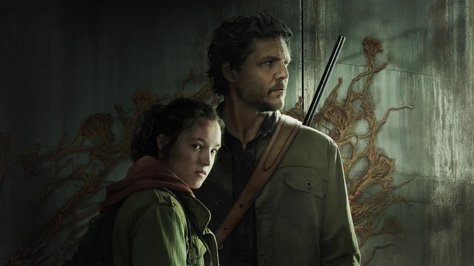 Image of the two main characters of the TV series The Last of Us, on HBO. Ellie (Bella Ramsey) and Joel (Pedro Pascal).