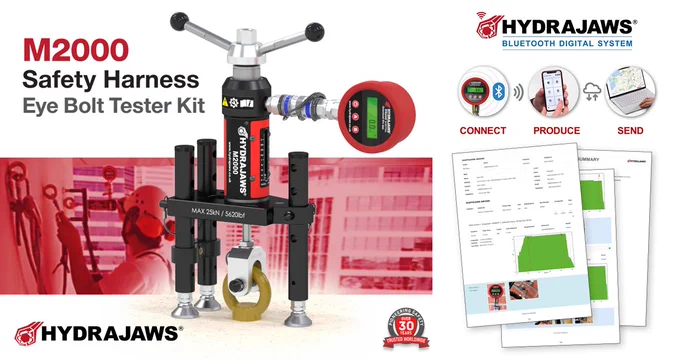 Hydrajaws M2000 Safety Harness Eye Bolt Tester is used to load test anchor devices conforming to EN795