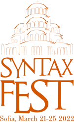 SyntaxFest 2021/22 logo, consisting of the St Alexander Nevski Cathedral in Sofia drawn using arched arrows reminiscent of a linguistic dependency tree.