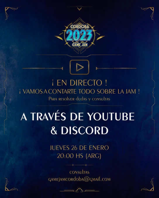 Este jueves 26 de enero a las 20:00hs estaremos en el canal general en nuestro servidor de Discord y también transmitiendo por Youtube para contarles las novedades, conocernos y responder a todas sus dudas y consultas acerca del evento.