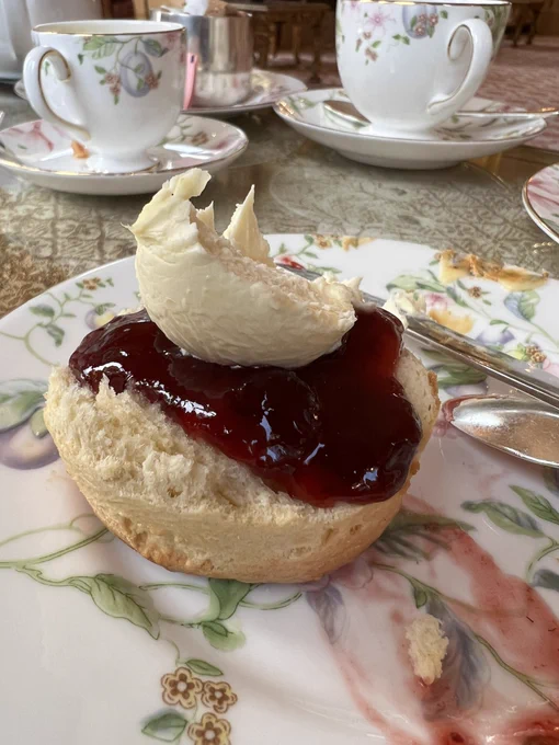 Scone with jam then cream