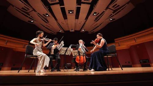 Members of Viano String Quartet of Los Angeles, Silver Medal Prize winners, Senior String Division, perform during the 2018 Fischoff Competition.