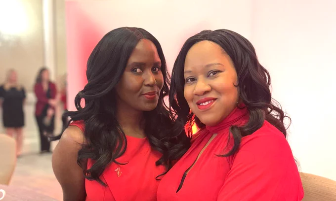 Makeba Giles founder of Faith Health and Home Lifestyle Media and Cillah Hall founder of Gazelle Magazine at American Heart Association's Go Red for Women Luncheon in St. Louis, MO. in support of National Wear Red Day.