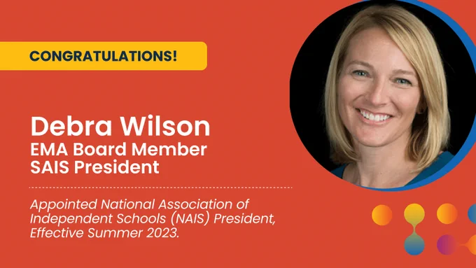 Congratulations graphic with a photo of Debra Wilson, EMA Trustee & SAIS President