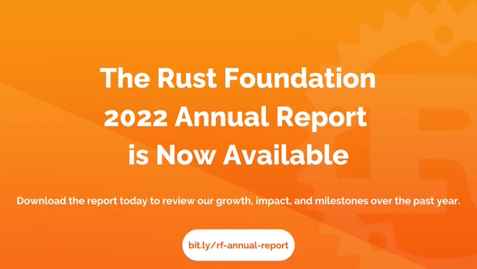 Heading: The Rust Foundation 2022 Annual Report is Now Available Sub-heading: Download the report today to review our growth, impact, and milestones over the past year. Link: bit.ly/rf-annual-report