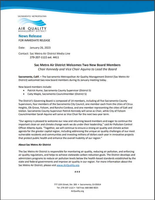 Image of news release text