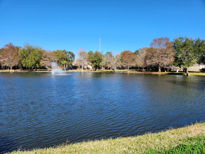 Veterans Memorial Park near Beacon College campus - view of pond and trees