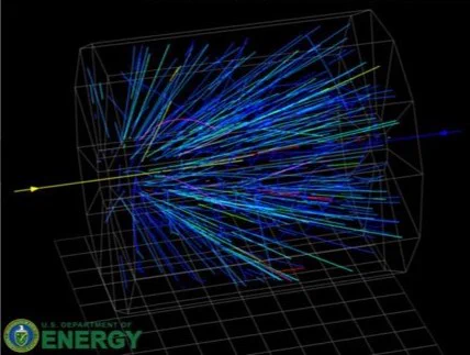 Multi-colored lines showing particle tracks in the STAR detector 