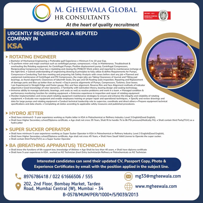 #engineer #mechanicalengineer #rotatingengineer #hydrojetter #supersucker #suckeroperation #technician #batechnician #breathingapparatus #petrochemical #refinery #oil #gas #oilgas #gulfexperience #gulfjobs #gccjobs #saudijobs #jobsinsaudi #mgheewala #mgheewalajobs
