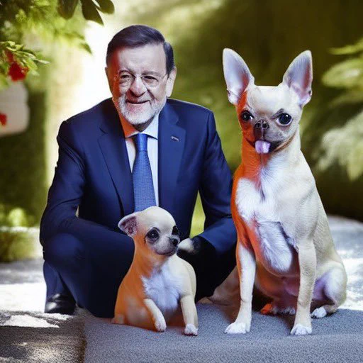 Imagen generada con inteligencia artificial de dos  chihuahuas con Mariano Rajoy