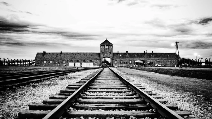 Rail tracks leading to Auschwitz-Birkenau. 