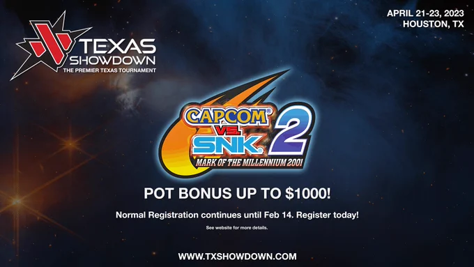Announcement of Capcom vs SNK 2: Mark of the Millennium 2001 $1000 pot bonus