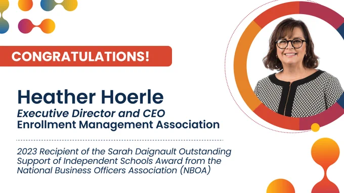 Congratulations Heather Hoerle! 2023 Recipient of the Sarah Daignault Outstanding Support of Independent Schools Award from the National Business Officers Association (NBOA)