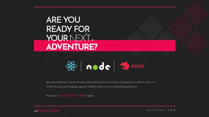 Apply for a full-stack, front-end, or back-end engineer position at Auxcube by visiting https://auxcubed.com