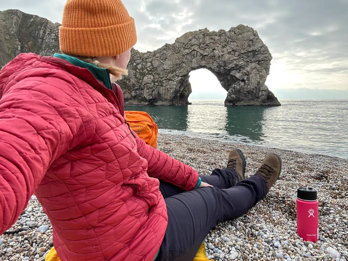 Sat on the beach looking at Durdle Door.