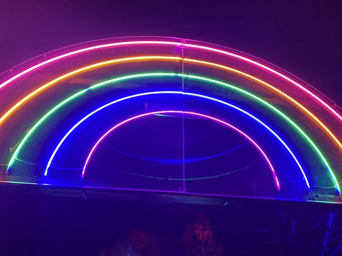 Rainbow of light in neon lights