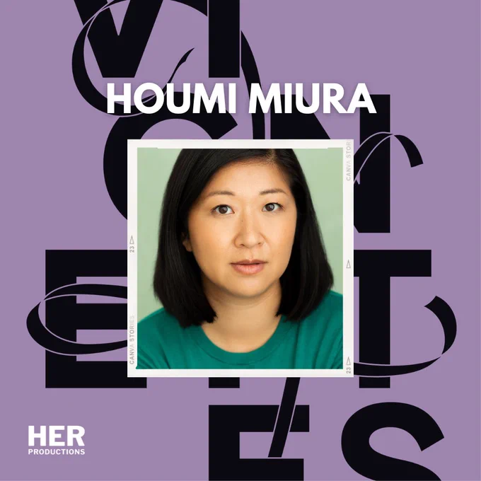 Headshot of Houmi Miura over a 'Vignettes' style background - purple with black lettering