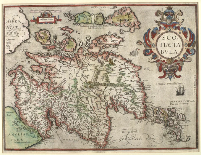 Abraham Ortelius 16th century Scotiae Tabula, map of Scotland. CC BY, University of Edinburgh. 