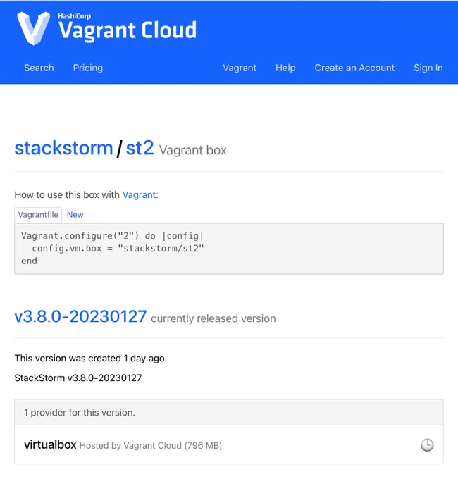 StackStorm box at Vagrant Cloud