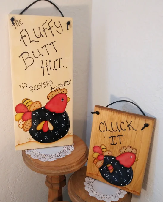Wood chicken she shed signs, painted chickens, original art, Chicken humor