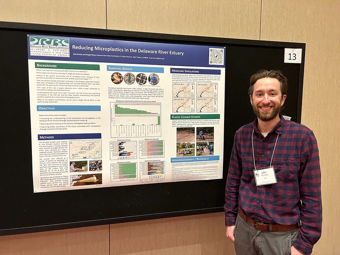 DRBC Aquatic Biologist Jake Bransky presented a poster on a DRBC study that looked at levels of microplastics in the Delaware River Estuary. Photo by the DRBC.