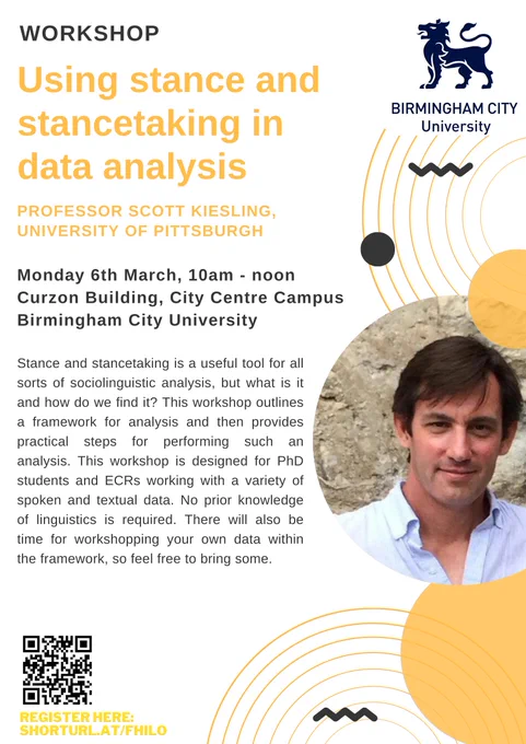 Stance and stancetaking is a useful tool for all sorts of sociolinguistic analysis, but what is it and how do we find it? This workshop outlines a framework for analysis and then provides practical steps for performing such an analysis.