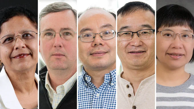 Headshots of Shubhra Gangopadhyay, Chris Lorson, Xiu-Feng ?Henry? Wan, Bing Yang and  Xiaoqin Zou