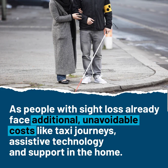 As people with sight loss already face additional, unavoidable costs like taxi journeys, assistive technology and support in the home