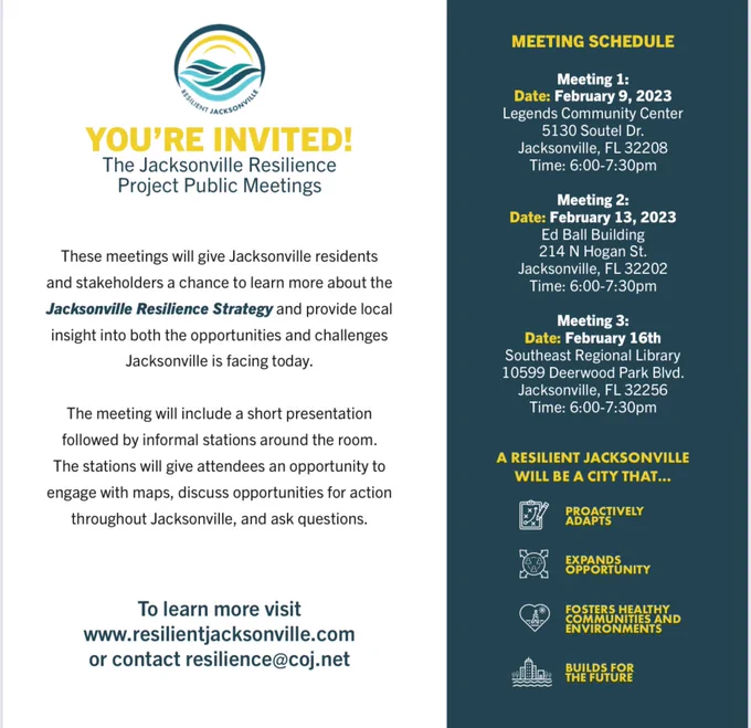 jacksonville resilience project public meetings february 9th, 13th, and 16th