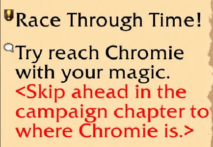 Image shows Warcraft Race Through Time quest with the following option "Try reach Chromie with your magic. <Skip ahead in the campaign chapter to where Chromie is.>"
