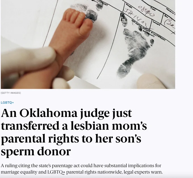 An Oklahoma judge just transferred a lesbian mom’s parental rights to her son’s sperm donor