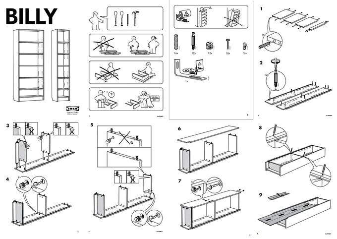 Assembly instructions BILLY bookcase. Interoperable components.