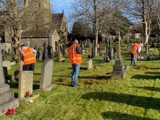 People on Probation completing their leaf blower assessments at St Matthew's Church located in Little Lever!