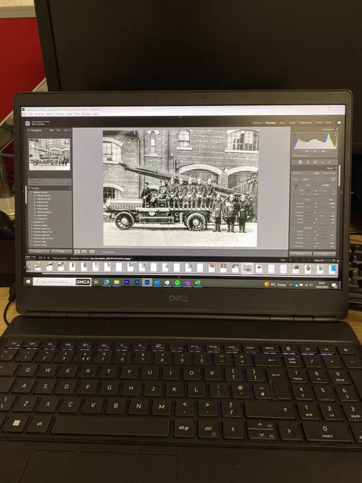 Adobe Lightroom with a photo of a old fire engine