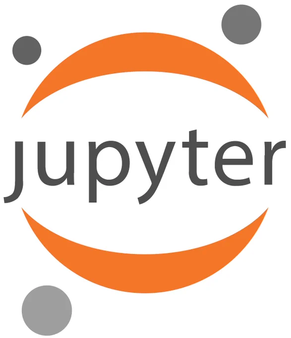 jupyter notebook logo, text in center "jupyter" inside of an orange sphere.
