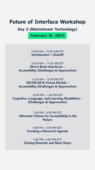 Day 2 Agenda for Future of Interface Workshop