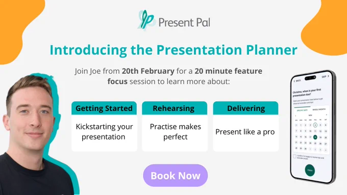 Introducing the Presentation Planner. Join Joe from 20th February for a 20-minute feature focus session to learn more about: Getting Started, Kickstart your presentation; Rehearsing, Practise makes perfect; Delivering, Present Like A Pro. Book Now.