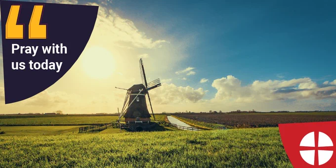 A series of beautiful fields during golden hour, with a windmill in the middle