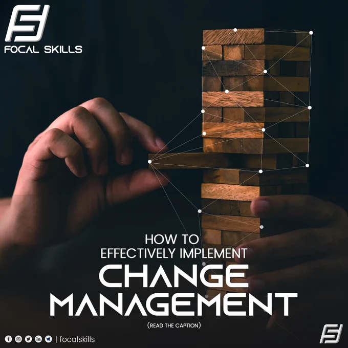 Here are some steps to implement change management effectively:

Define the change: Start by clearly defining the change that is being implemented, including its scope, objectives, and expected outcomes. This will help everyone understand what is being proposed and why.

Communicate the change: Effective communication is critical to change management. This includes both internal and external communication and should involve all stakeholders. Use a variety of channels to communicate the change, including email, meetings, webinars, and online forums.

Monitor and evaluate: Regular monitoring and evaluation is essential to ensure that the change is on track and delivering the desired outcomes. This may involve tracking progress, collecting feedback, and adjusting the change plan as needed.


