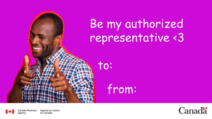 A person wearing a plaid shirt winks and points finger guns at the camera. The text reads: “Be my authorized representative <3”