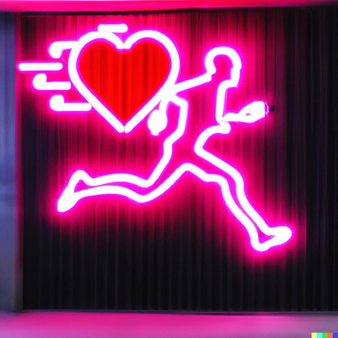 (image générée ce matin par OpenAI Dall-E 2, avec les mots course du coeur... si vous avez des idées pour les prochaines, n'hésitez pas à partager vos idées:)