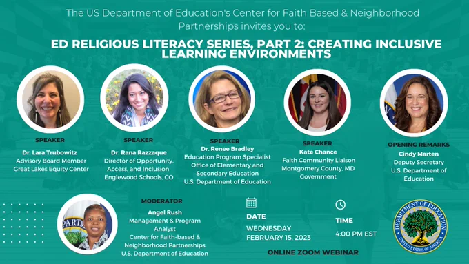 Virtual Event: ED Religious Literacy Series: Creating Inclusive Learning Environments | Feb. 15 at 4:00 PM ET