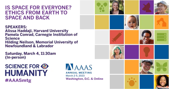 To the left of the poster is the name of the event, speakers, date, and the meeting logo/theme. The right of the poster is the official AAAS 2023 Annual Meeting branding. Learn more here: https://aaas.confex.com/aaas/2023/meetingapp.cgi/Session/29860 