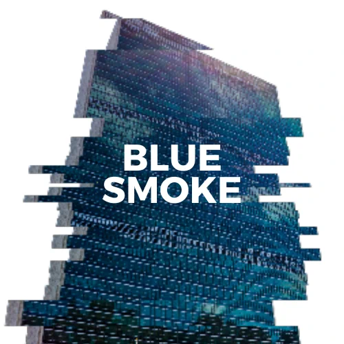 An abstract image of the UN Headquarters in New York, with the text: Blue Smoke