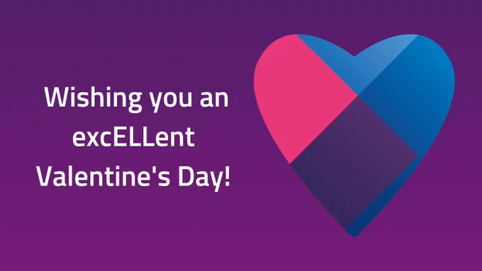 Dark purple background with a multi-colored heart in purple, pink, and blue with text that says: Wishing you an excellent valentine's day. 