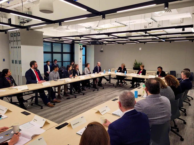 Rep. Connolly participates in a roundtable conversation with Gov. Healey, Secretary Hao, Sen. DiDomenico and other state officials and start-up leaders at the Engine in Cambridge.