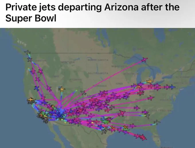 graphic of private jets departing Arizona after the Super Bowl