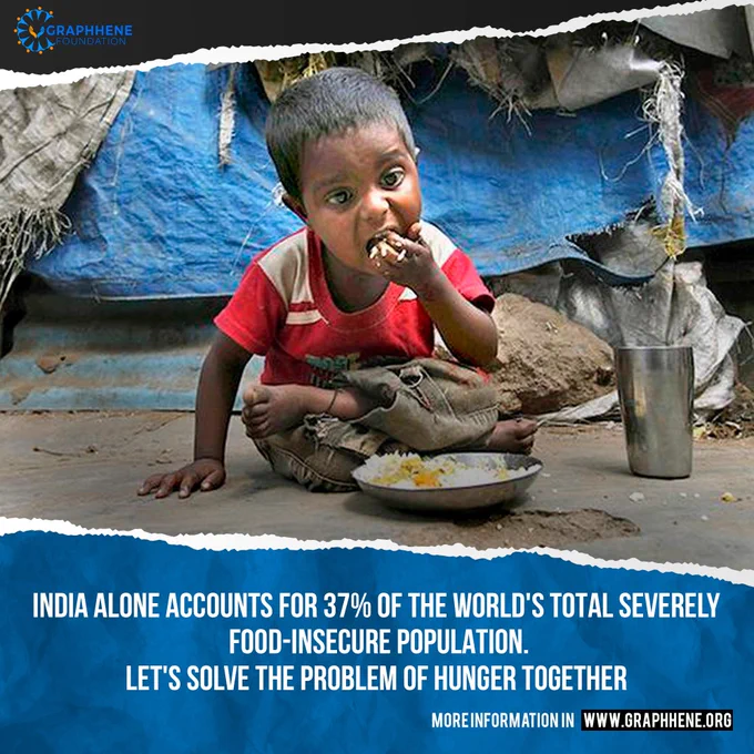 Every year, the SOFI report presents estimates on the Prevalence of Undernourishment (PoU) and the Prevalence of Moderate and Severe Food Insecurity (PMSFI) at the global-, regional- and country level.

India alone accounts for 37% of the world's total severely food-insecure population.

Let’s start a chain to end hunger. Starting today will save the tomorrow of people who are suffering.

Learn more:

https://graphhene.org/

Follow Us:

Instagram:

https://www.instagram.com/graphhene/

LinkedIn:

https://www.linkedin.com/company/71453056/admin/

Twitter: https://twitter.com/GraphheneF

#endhunger #donatenow #smileplease #charity #donatetoday #hunger #donatefood #explore #help #helpingothers #smile #smileplease #food #foodlover #donate #donatefunds #donateforacause #ngoindia #foryoupage #ngo #ngogurgaon #explorepage✨ 