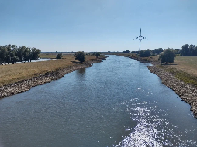 Low river levels in river IJssel (branch of Rhine river) in the Netherlands in 2022