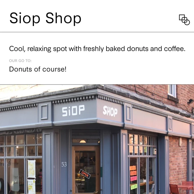 Siop Shop. cool, relaxing spot with freshly baked donuts and coffee. Our go to: donuts of course!
